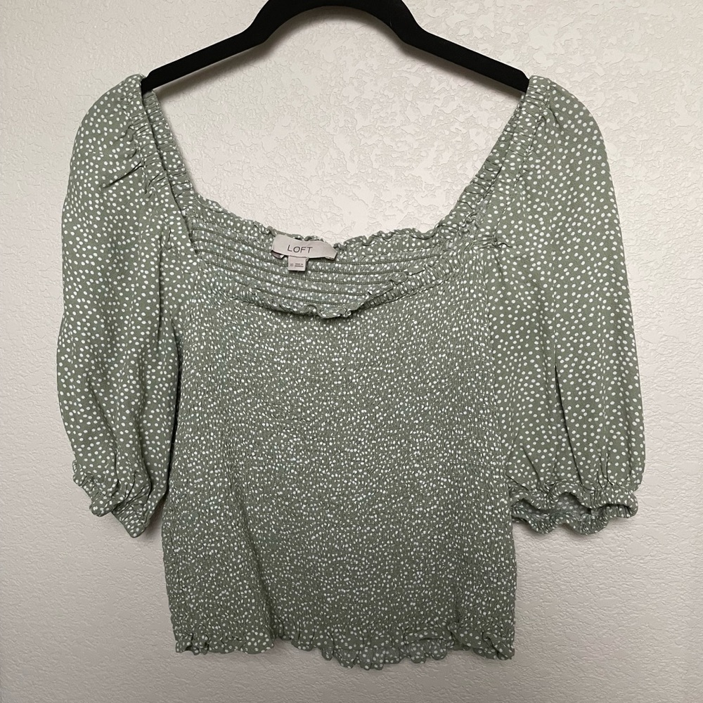 Loft Smocked Polka Dot crop top